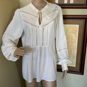 Theory Women’s Ivory Bohemian Pintucked Fall Long Sleeve Tunic Top sz L